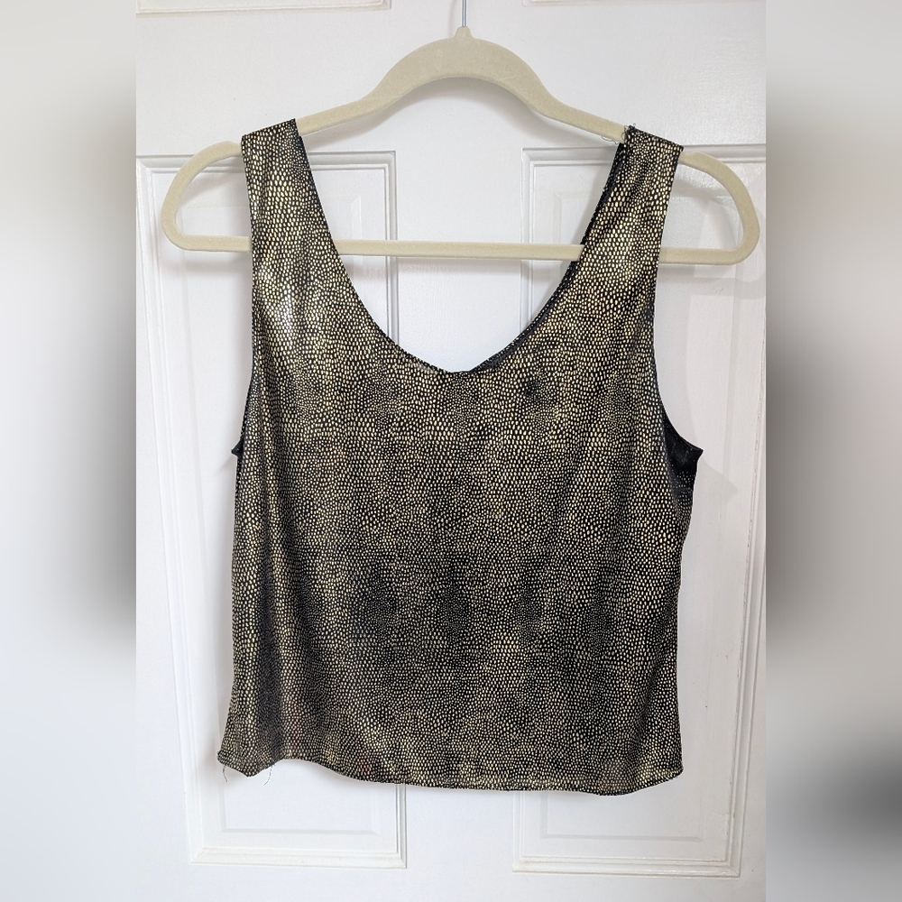 Metallic Dot-Print Black & Gold Scoop Neck Tank